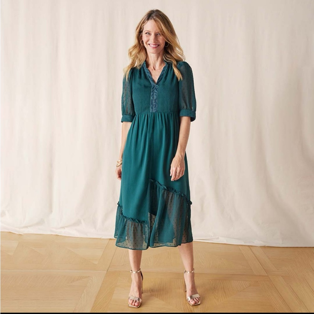 Teal Midi Dress with Ruffled Hem